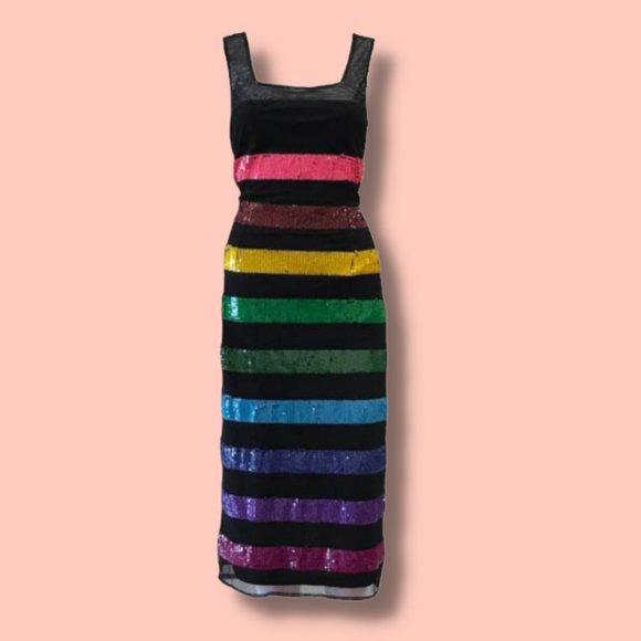 ASOS Multicolor Striped Sequin Midi Dress - Picture 1 of 3